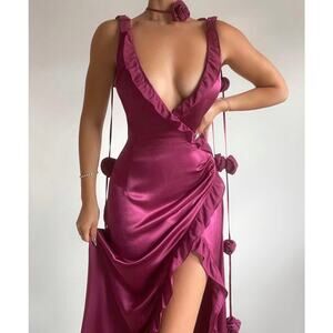 NWT For Love & Lemons Akira Satin Bridesmaid Gown in Berry Size Medium